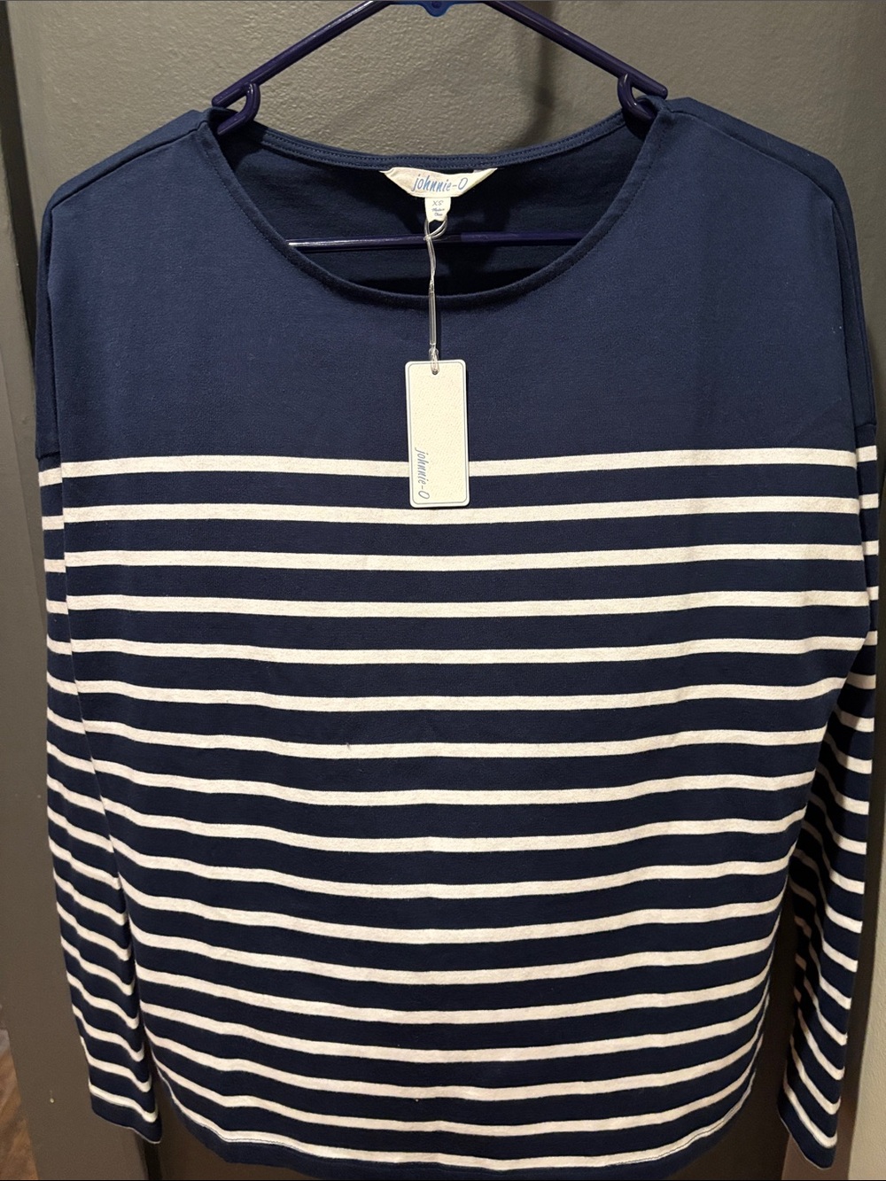 johnnie-O Navy and White Striped Long Sleeve Top